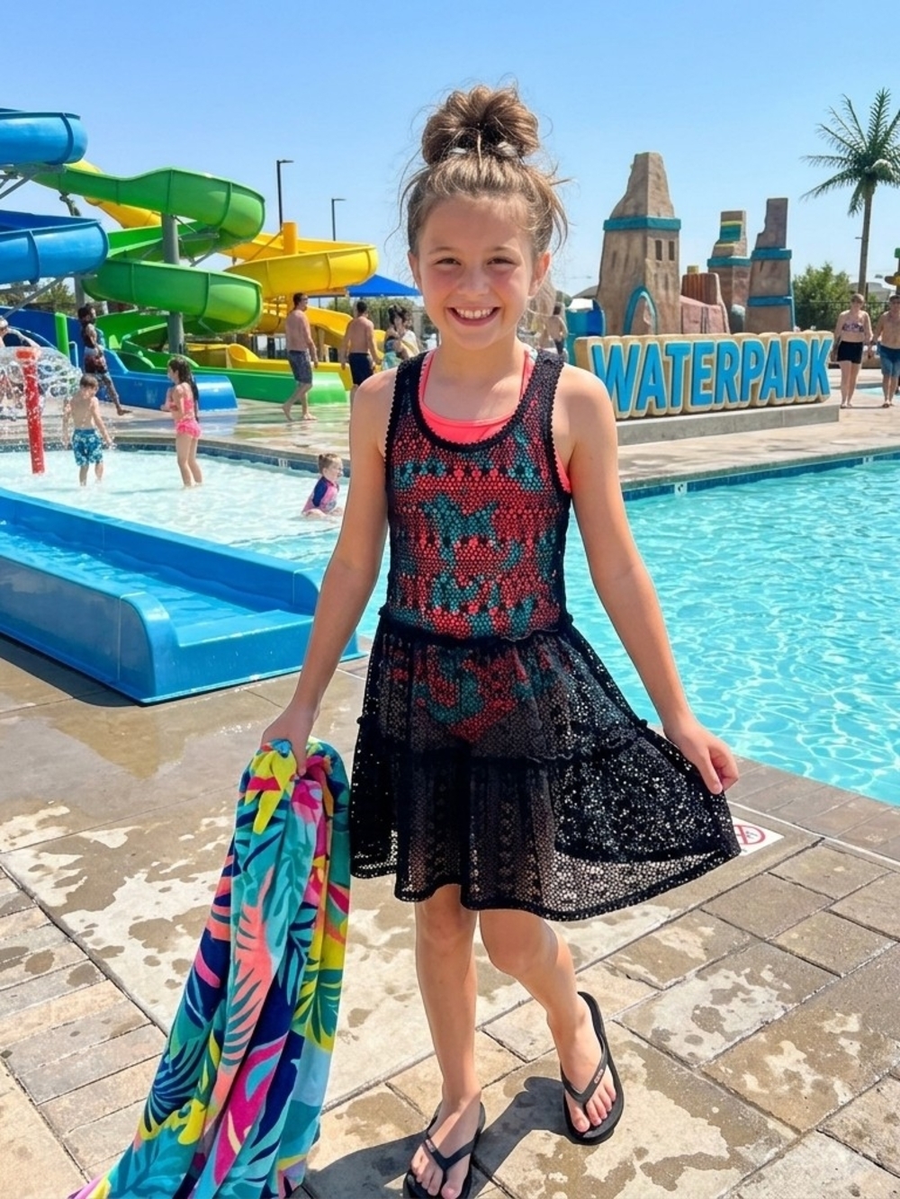 Cat & Jack Girls Black Lace Swim Cover-Up Dress Size Large 10-12